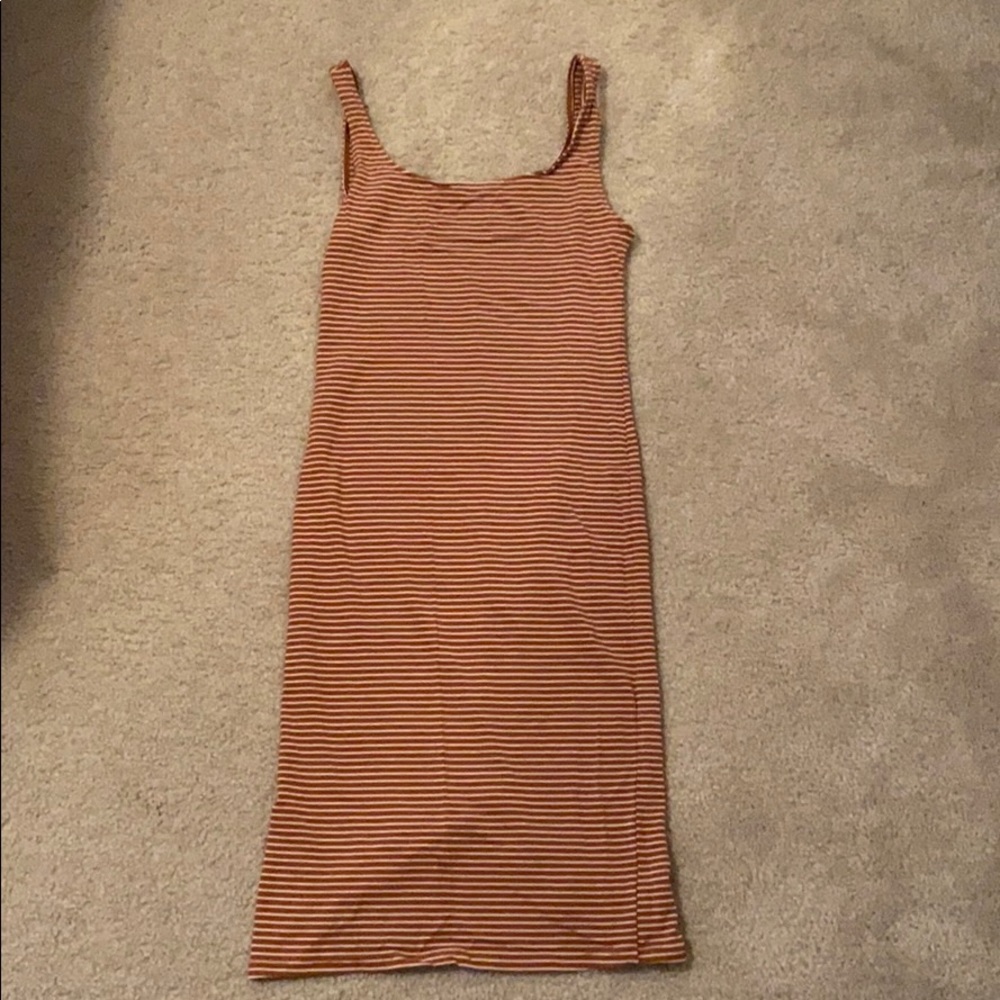 Stripped white and dark orange dress